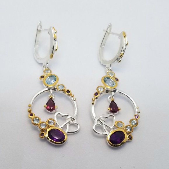 Handmade Garnet, Amethyst & Topaz Sterling Silver Jewelry  Romantic amethyst,  garnet and topaz earrings
